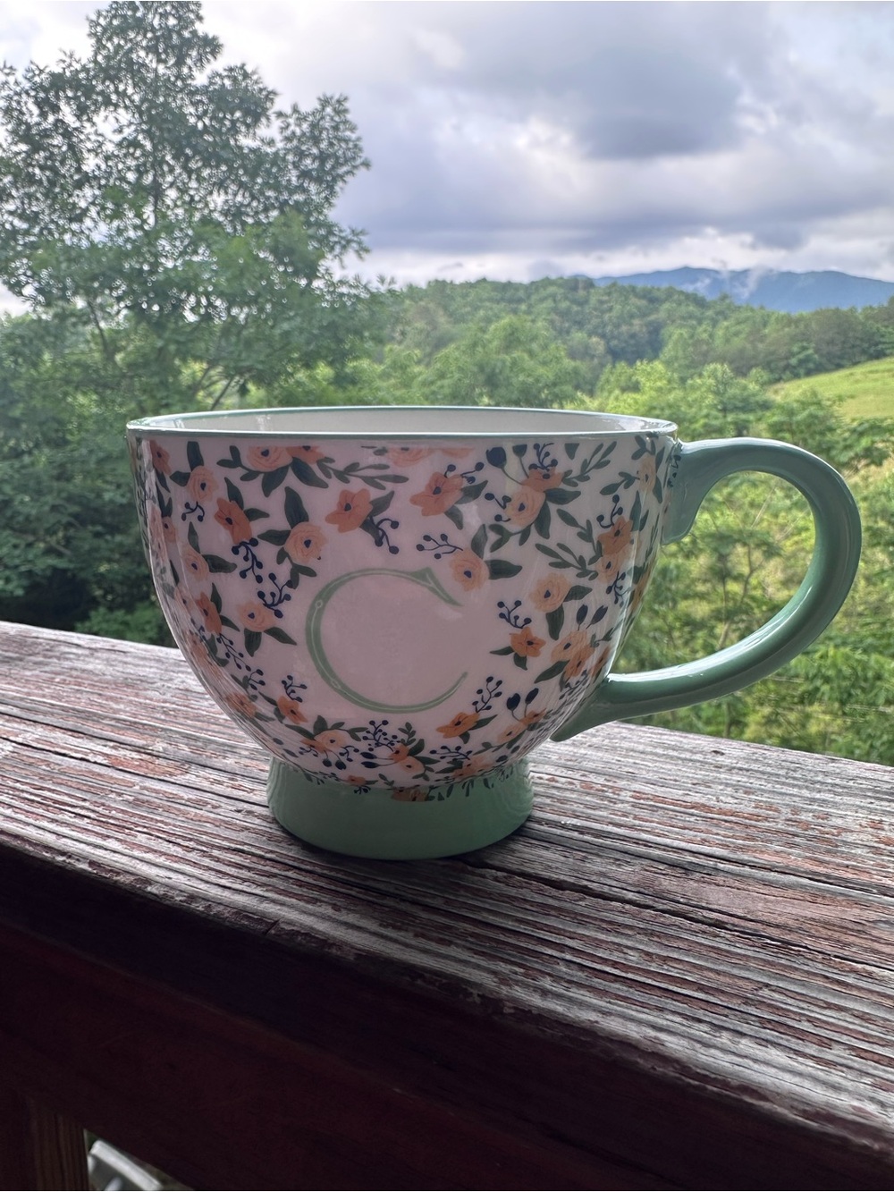 Mint Floral Initial 'C' Oversized Mug